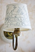SARAH BAKERS HOUSE  THE OLD VICARAGE: BATHROOM: EMBOSSED CERAMIC  CUSTOM MADE  BAKER AND GRAY LAMPSHADE.