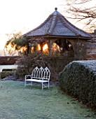 THE MANOR HOUSE  STEVINGTON  BEDFORDSHIRE. DESIGNER: KATHY BROWN - THE GAZEBO  AT DAWN IN WINTER