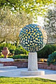 DAVID HARBER SUNDIALS: EARLY MORNING IMAGE OF THE MANTLE  A VERDIGRIS BRONZE SPHERE CONSISTING OF DOZENS OF INDIVIDUAL BRONZE PETALS WELDED TOGETHER