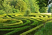 PAINSWICK ROCOCO GARDEN  GLOUCESTERSHIRE: THE ANNIVERSARY MAZE PLANTED IN 2000 TO CELEBRATE THE 250TH BIRTHDAY OF THE GARDEN