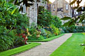 WORCESTER COLLEGE  OXFORD: HERBACEOUS BORDER WITH GRAVEL PATH
