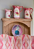 VELVET ECCENTRIC: 1930S FABRIC COVERED SCREEN WITH DRESSER AND JUGS  IN THE GARDEN ROOM  BISCUIT TIN WITH BALLERINA