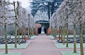 HAMPTON COURT CASTLE AND GARDENS  HEREFORDSHIRE: THE WALLED GARDEN IN FROST