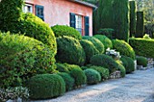 LA CASELLA, FRANCE: DRIVE, CLIPPED, TOPIARY, MEDITERRANEAN, FRENCH, FORMAL, GREEN, EVERGREENS, SUMMER, PROVENCE,