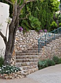 DESIGNER JAMES BASSON, SCAPE DESIGN, FRANCE: BEAUTIFUL STONE STAIRCASE / STEPS FROM DRIVE - RAILINGS, SUMMER, PROVENCE