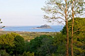 TREMENHEERE SCULPTURE GARDENS  CORNWALL: VIEW OF ST MICHAELS MOUNT FROM THE GARDEN