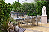 KINGS CHELSEA ROOF GARDEN BY AMIR SCHLEZINGER  MY LANDSCAPES: KINGS CHELSEA ROOF - TABLE AND CHAIRS  SCULPTURE  SANDSTONE PAVING