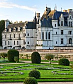 CHATEAU DE CHENONCEAU  FRANCE: THE CHATEAU SEEN FROM DIANES GARDEN WITH SWIRLS OF SANTOLINA