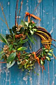 COMMON FARM FLOWERS. SOMERSET: TRICOLOUR WILLOW WREATH; MADE FROM BRITISH GROWN SALIX INCLUDING CORAL BARK AND GOLDEN WILLOW