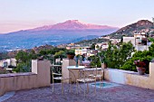 SICILY  ITALY: CASA CUSENI IN TAORMINA - AMAZING EARLY MORNING VIEW OF ETNA FROM ONE OF THE TERRACES