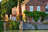 BIRTSMORTON COURT, WORCESTERSHIRE: THE COURT SEEN FROM ACROSS THE MOAT IN SUMMER - JUNE, COUNTRY GARDEN, ENGLISH, WATER, POOL, LAKE
