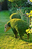 WOOLSTONE MILL HOUSE, OXFORDSHIRE: TOPIARY SHEEP ON LAWN