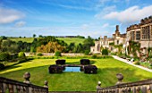 HADDON HALL, DERBYSHIRE: VIEW OF THE HALL AND LOWER GARDEN IN JUNE FROM THE UPPER GARDEN