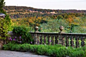 HADDON HALL, DERBYSHIRE: VIEW OF SURROUNDING COUNTRYSIDE FROM THE UPPER GARDEN - EVENING LIGHT - JUNE
