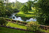 HADDON HALL, DERBYSHIRE: VIEW OF THE TERRACE ABOVE THE RIVER WYE FROM THE UPPER GARDEN