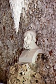 PAINSHILL PARK, SURREY: THE CRYSTAL GROTTO - THE INTERIOR WITH BUST POSSIBLY OF HOMER - CLASSIC, OOLITIC LIMESTONE, STALACTITES, MYSTERY, LANDSCAPE GARDEN, ORNAMENT