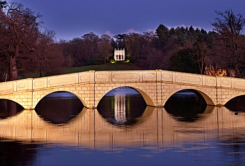 PAINSHILL_PARK_SURREY_THE_FIVE_ARCH_BRIDGE_AND_GOTHIC_TEMPLE_LIT_UP_AT_NIGHT__LIGHTING_FOLLY_FOLLIES