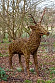 RODE HALL AND GARDENS, CHESHIRE: WICKER DEER SCULPTURE BY REDSTONE WILLOWS IN THE WOODLAND. ORNAMENT