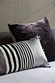 SALLY STOREY HOUSE, LONDON: MASTER BEDROOM - CUSHIONS ON BED