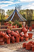 WHICHFORD POTTERY, WARWICKSHIRE: TERRACOTTA CONTAINERS ON SHOW IN THE SALES YARD