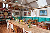 WHICHFORD POTTERY, WARWICKSHIRE: INSIDE THE CAFE WITH TABLES AND CHAIRS