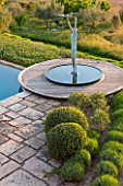 LA JEG, PROVENCE, FRANCE: DESIGNER ANTHONY PAUL - SWIMMING POOL, SCULPTURE MAN AND BIRD BY MARZIA COLONNA , MAY, MEDITERRANEAN, WATER, ORNAMENT, GARDEN, CLIPPED, LAVENDER