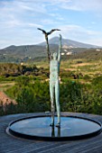 LA JEG, PROVENCE, FRANCE: DESIGNER ANTHONY PAUL - SCULPTURE MAN AND BIRD BY MARZIA COLONNA , MAY, MEDITERRANEAN, WATER, ORNAMENT, GARDEN, MONT VENTOUX