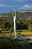 LA JEG, PROVENCE, FRANCE: DESIGNER ANTHONY PAUL - SCULPTURE MAN AND BIRD BY MARZIA COLONNA , MAY, MEDITERRANEAN, WATER, ORNAMENT, GARDEN