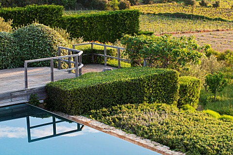 LA_JEG_PROVENCE_FRANCE_DESIGNER_ANTHONY_PAUL__SWIMMING_POOL_AND_DECK_WITH_CLIPPED_TOPIARY_MAY_MEDITE