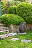 LA JEG, PROVENCE, FRANCE: DESIGNER ANTHONY PAUL - COURTYARD, LAWN, PAVING, STONE, PATH, SPRING, MEDITERRANEAN, CLIPPED, TOPIARY, GREEN