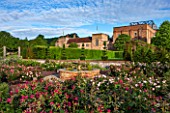 GLYNDEBOURNE, EAST SUSSEX: THE NEW MARY CHRISTIE ROSE GARDEN AT DAWN - FORMAL, WATER, FOUNTAIN, ROSES, ENGLISH, SUMMER, JUNE