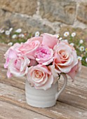 THE REAL FLOWER COMPANY: BEAUTIFUL WHITE VASE WITH BLUSH PINK ROSES PRINCESS CHARLENE AND PAUL RICARD. PRETTY,VINTAGE,SHABBY CHIC, PASTELS, FLOWERS,ARRANGEMENT,SUMMER.