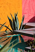 CHELSEA FLOWER SHOW 2017: BENEATH A MEXICAN SKY DESIGNED BY MANOJ MALDE. LUIS BARRAGAN, YELLOW,  PINK, WALL, MEXICO, MODERN, MEDITERRANEAN, AGAVE, EXOTIC, WATER, POOL, POND, DECK