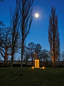 MORTON HALL GARDENS, WORCESTERSHIRE: NIGHT, MONOPTEROS, BUILDING, ORNAMENT, FULL, MOON, WINTER, PARK, PARKLAND, NIGHT, ENGLISH, COUNTRY, GARDEN, TEMPLE