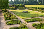 THE WALLED GARDEN AT COWDRAY, WEST SUSSEX: VIEW OVER LAWN AND STONE FOUNTAIN. BORDERS, GREEN, ENGLISH, COUNTRY, GARDEN