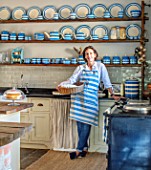 ALHAM FARM, SOMERSET: CORNISHWARE - TRADITIONAL FARMHOUSE KITCHEN IN BLUE AND CREAM,  - KARINA RICKARDS, ENGLISH, COUNTRY, COTTAGE, CLASSIC