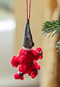 MARBURY HALL, SHROPSHIRE: DESIGNER SOFIE PATON-SMITH - TAPESTRY DINING ROOM, SWEDISH CHRISTMAS - CHRISTMAS TREE DECORATION - FATHER CHRISTMAS MADE OUT OF YARN AND FELT