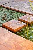 TAROUDANT, MOROCCO: DESIGNERS ARNAUD MAURIERES AND ERIC OSSART: DAR AL HOSSOUN, WATER FEATURE, POOL, POND, STEPPING STONES
