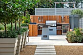 DESIGNER ANTHONY PAUL: SMALL, TOWN, FORMAL, GRAVEL, PATH, STONE, SLABS, PAVING, BARBEQUES, BARBECUES,CONTAINERS, LONDON, AL FRESCO, PATIO