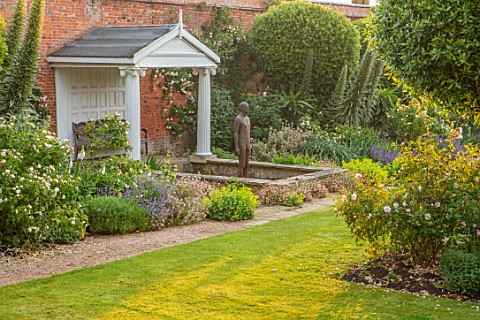 NEVILL_HOLT_LEICESTERSHIRE_WALLED_GARDEN_LAWN_GAZEBO_POOL_POND_ANTHONY_GORMLEY_SCULPTURE