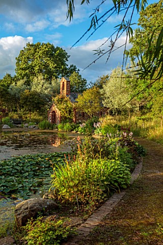 LARCH_COTTAGE_NURSERIES_CUMBRIA_POOL_POND_WATER_WATERLILIES_CHAPEL_BUILT_IN_2014_BY_PETER_STOTT_STOR