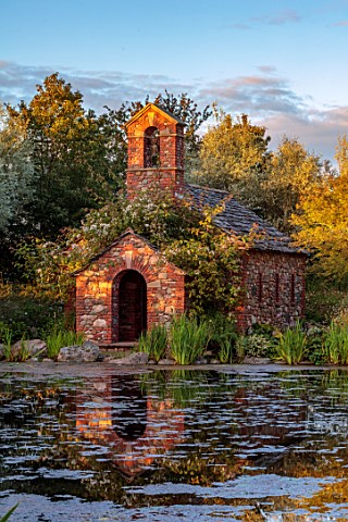 LARCH_COTTAGE_NURSERIES_CUMBRIA_POOL_POND_WATER_WATERLILIES_CHAPEL_BUILT_IN_2014_BY_PETER_STOTT_STOR